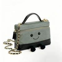 Sac Jellycats en cuir à motif losanges, petit elfe mignon avec visage souriant, sac à déjeuner, sac à main, trousse de maquillage, sac bandoulière