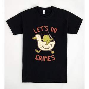 Camiseta Lets Do Crimes de algodón negro, unisex, talla M para adultos, diseño gráfico divertido - Product Image 1