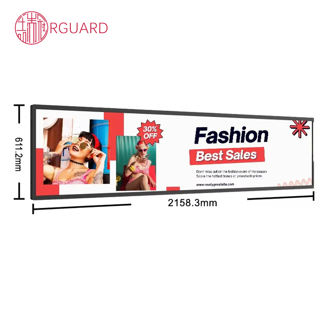 Stretched Bar LCD Display 21.5-65 Inch Shelf Digital Signage Screen for Supermarket Retail Ultra Wide Strip Advertising Display