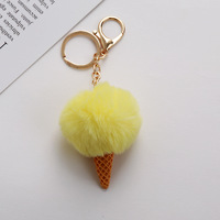 Mini porte-clés pompon cornet de glace 5 cm, boule en fausse fourrure de lapin, breloque de sac moelleuse, porte-clés de voiture, pendentif en peluche tendance