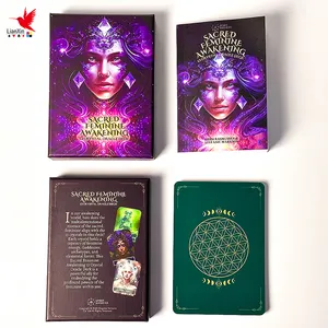 Cartões de tarô personalizados para impressão, baralho de cartas de cristal Oracle para despertar feminino sagrado personalizado