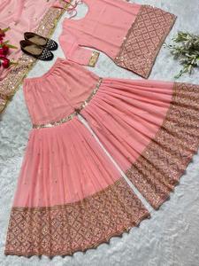 Présentation de vêtements de fête Kurti Pant Dupatta Set Heavy Faux Georgette Fabric With Heavy Embroidery Sequence Work With Full Sleeve - Product Image 5