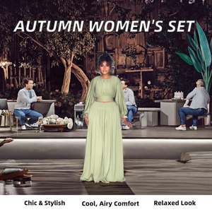 Vente en gros 2025 Nouveaux ensembles pour femmes en satin respirant à manches longues et col rond, style décontracté, élégant et sexy, avec poches - Product Image 2