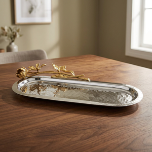 Bandeja de Servir Moderna de Hierro Forjado de Lujo para Bodas, con Asa Decorativa de Mariposa y Rama de Flores, Plato Ovalado de Metal - Product Image 5