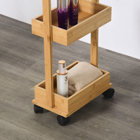 Chariot de rangement mobile classique en bambou pour salle de bain, cuisine et salon – Étagère étroite et fine sur roulettes, écologique