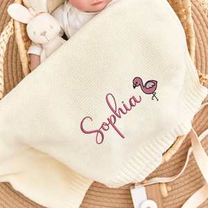 Personalized Soft Knitted Cotton <b>Blanket</b> with Embroidered Name & Patterns Portable Bed Use Stroller <b>Cover</b> - Product Image 2