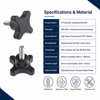 4 Pronged Knob Screw Zinc Plated Carbon Steel Metric Thread Hand Grip Bolt Equipment Adjustment