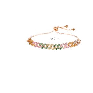 Bestseller Women's Tennis <b>Bracelet</b> Rainbow Stone <b>Crystal</b> with Gold-Plated Colorful Zirconia Adjustable Chain Fashion Jewelry - Product Image 1