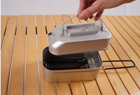 DFT10 Sports et divertissement Camping Boîte à lunch Multi-usages Mini casserole carrée Chauffage de l'eau Bouilloire Steak Barbecue Plateaux