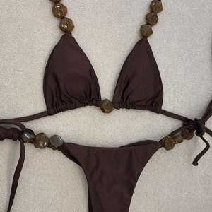 Nouvelle Collection TW 2026 – Ensemble Bikini Deux <span class=keywords><strong>Pièces</strong></span> Uni avec Perles pour Femme – <span class=keywords><strong>Maillot</strong></span> <span class=keywords><strong>de</strong></span> <span class=keywords><strong>Bain</strong></span> Sexy Taille Basse et Dos Nu pour la Plage - Product Image 2