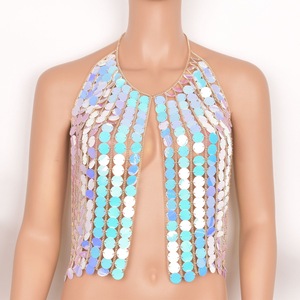 Chaîne de soutien-gorge tendance en gros, sans manches, chaîne de soutien-gorge à paillettes colorées, cardigan sexy dos nu pour fille, haut érotique ajouré, <span class=keywords><strong>bijoux</strong></span> de chaîne de corps - Product Image 6