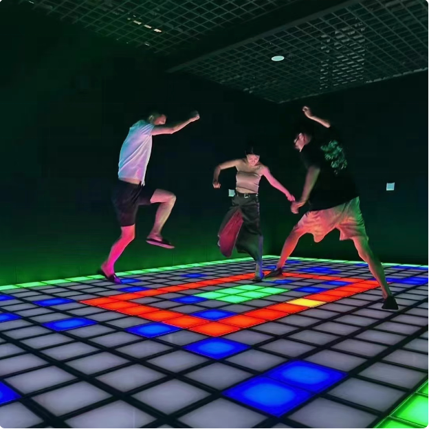 Interactive Sensor Luminous Metal Indoor Floor Tile Light Leaping Cube Grid Game Gravity Jumping Light Footstep Technology