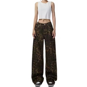 Jeans de Mujer al por Mayor, Diseño Nuevo, Alta Calidad, Estilo Vintage, Estampado de Leopardo, 100% Algodón, Cintura Baja, Corte Holgado - Product Image 1