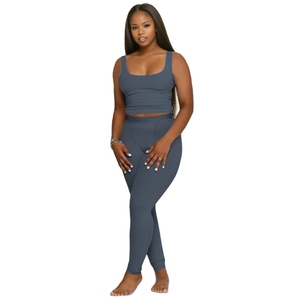 Sleeveless Crop <b>Tops</b> Milk Silk Solid Color Pants 2 Pieces Set Women Streetwear Suits Fashion - Product Image 3