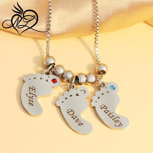 I Piedi Del Bambino personalizzato Inciso I Bambini <span class=keywords><strong>Nome</strong></span> Con Birthstone Pendente Della Collana Per La festa della Mamma Regalo - Product Image 6