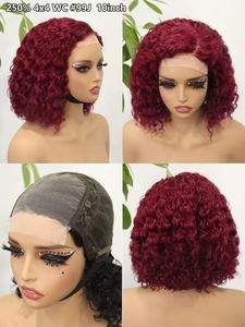 Perruque courte <span class=keywords><strong>Bob</strong></span> <span class=keywords><strong>en</strong></span> cheveux humains avec fermeture <span class=keywords><strong>en</strong></span> dentelle transparente 4x4 pour femmes noires, pré-épilée, densité 250, bouclée avec mèches, fournisseur - Product Image 2