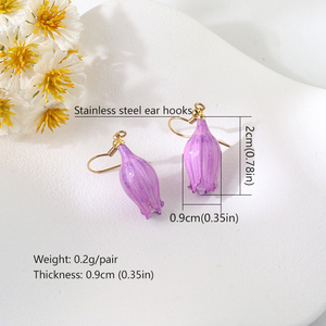 Modernos Pendientes <span class=keywords><strong>de</strong></span> Acero Inoxidable con Forma <span class=keywords><strong>de</strong></span> Flor y Campana, Pendientes Colgantes con Flores Reales, Hechos a Mano, Regalo <span class=keywords><strong>de</strong></span> Orquídea - Product Image 3