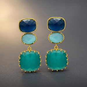 Pendientes Colgantes de Latón Hechos a Mano con Piedras Preciosas, Chapados en Oro, Estilo Boho, para Fiesta de Compromiso, a la Moda - Product Image 3
