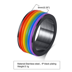 Anello Arcobaleno Pride da 9mm, Gioiello con Fascia in <span class=keywords><strong>Gomma</strong></span>, Anello Gay e Lesbico - Product Image 2