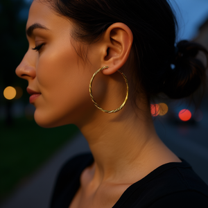 Orecchini a Cerchio Intrecciati E2661 48mm Placcati Oro, Gioielli da Festa alla Moda per Donne - Product Image 2