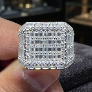 Luxury Siver <b>Cocktail</b> <b>Ring</b> With Baguette Cut Diamonds Geometric Pave Setting Unisex Fine Jewelry From India - Product Image 1