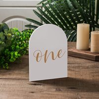 Panneau de Table en acrylique pour mariage, signes de numéros de Table en acrylique (arc 5x7 blanc)