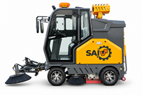 Nouvelle balayeuse autoportée électrique commerciale Saivo avec cabine fermée, haute efficacité, autopropulsée, capacité 300L/240L pour