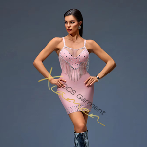 Ocstrade Sexy Cut Out Rhinestone Chain Cut Mini vestidos de fiesta de gama alta elegante sin mangas Rosa vendaje vestidos casuales para mujeres - Product Image 1