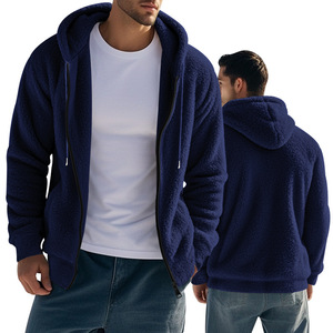 Giacca Blazer <span class=keywords><strong>con</strong></span> Cappuccio da Uomo in Pile Doppio Strato Pesante, Stile Americano, Casual, Ampia, <span class=keywords><strong>con</strong></span> <span class=keywords><strong>Cerniera</strong></span>, per Primavera Autunno - Product Image 4