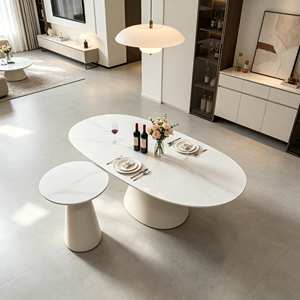 Table basse ovale moderne en marbre blanc, ensemble emboîtable, design minimaliste, multi-usages, facile à nettoyer, mobilier de salon - Product Image 6