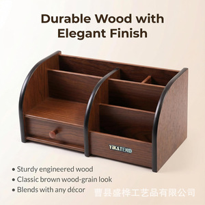 Organizador de escritorio de madera Yikatend, rectangular, con parte superior abierta y compartimentos para almacenamiento en la sala de estar y la oficina - Product Image 3