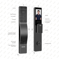 Serrure de porte intelligente en verre trempé à reconnaissance faciale en alliage d'aluminium CNC haut de gamme, Tuya WiFi, indice d'étanchéité IP65, sécurité de classe C