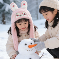 Chapeau d'animal lapin avec oreilles mobiles, chapeau en peluche qui saute et qui se relève, chapeau en peluche long, chaud, doux et confortable pour femmes