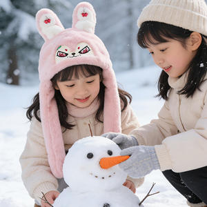 Chapeau d'animal lapin avec oreilles mobiles, chapeau en peluche qui saute et qui se relève, chapeau en peluche long, chaud, doux et confortable pour femmes - Product Image 5