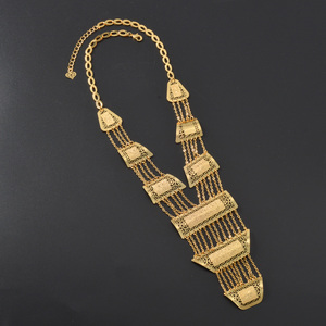 18k gold vintage anti tarnish fringe <b>chain</b> trapezoid hollow carved panel oversized durable fashion plated necklace - Product Image 3