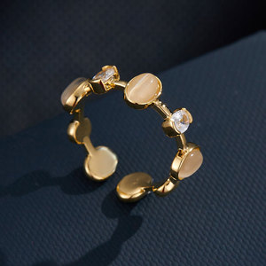 Minimalist Luxury Oval Cat's Eye Stone Open <b>Ring</b> Geometric Adjustable Index <b>Finger</b> <b>Ring</b> Prong Setting Gift - Product Image 1