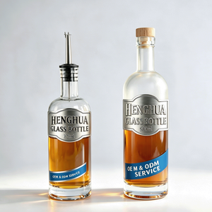 Botella de Vidrio de Lujo con Fondo Grueso Super Flint de 500ml 375ml para Licores, Ginebra, Ron, Aceite de Oliva y Whisky, con Tapón y Vertedor - Product Image 4