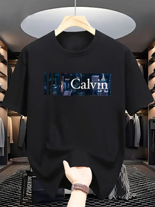 Мужская винтажная футболка <span class=keywords><strong>AliExpress</strong></span> из 100% хлопка (180 г) с коротким рукавом, с принтом, из мягкой дышащей ткани, привлекательный дизайн 'CALVIN' - Product Image 1