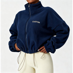 Veste en molleton courte pour <span class=keywords><strong>femme</strong></span>, coupe ample, manches longues, col montant, fermeture éclair, sweat-shirt de sport pour le yoga, la gym, l'entraînement et les tenues décontractées - Product Image 5