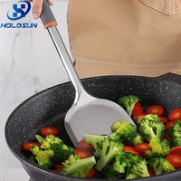 Grande spatule à crêpes de cuisine en acier inoxydable de style chinois avec poignée en silicone antidérapante pour la friture à domicile
