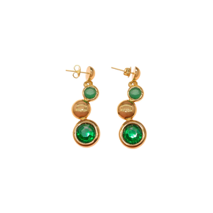 Fashion Drop <b>Earrings</b> 316L Stainless Steel PVD Gold Plating Green Gemstone Dangle <b>Studs</b> For Women - Product Image 2