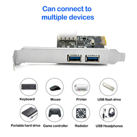 Carte d'extension USB 3.0 PCIe X1 à 2 ports, puce ASM1042, 5 Gbit/s pour PC de bureau / Alimentation 4 broches, matériau PCB, en stock