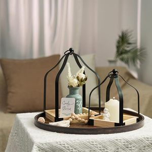 Wooden & Metal Handmade Durable <b>Lantern</b> <b>Candle</b> Holder Set Decorative Tabletop for Home Living Room Wedding Dining Table for Sale - Product Image 2
