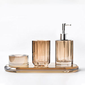 Distributeur de savon double pour hôtel de luxe, en verre cristal, design moderne, kit de salle de bain, lavage des mains, savon liquide, flacon rechargeable - Product Image 1