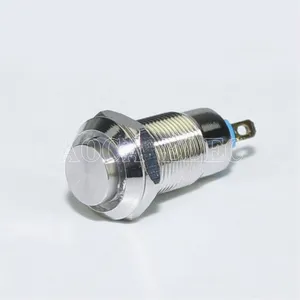 Waterproof Latching Push Button Switch Silver 8MM SPST 2 Pin ON-OFF Metal Switch