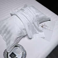 Drap de lit personnalisé pour hôtel, lot de 4 pièces de 300 fils en coton à rayures de 3cm, lot de draps de linge de lit design pour hôtel