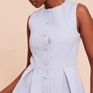 Robe courte pour femmes, col rond, sans manches, boutons sur le devant, robe courte pour filles - Product Image 4