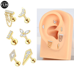 Clou d'oreille stérile en titane F136 1,2*8mm, bijou de piercing unisexe en forme de losange avec cristal et barre en T - Product Image 4