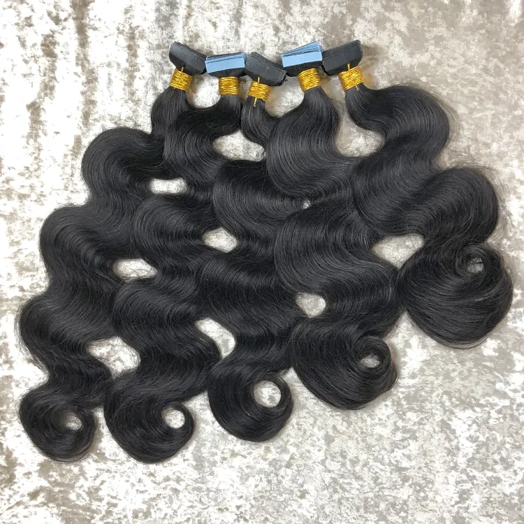 Fita cambodian em cutícula alinhada, cabelo virgem de 10-30 polegadas, fita de onda natural para extensão