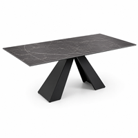 Table à manger rectangulaire moderne en marbre pour hôtel, base en acier au carbone en forme de V, gris foncé, luxe léger, prix de gros